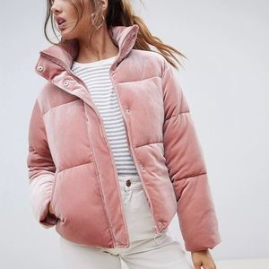 ASOS DESIGN ultimate puffer in velvet with funnel neck
